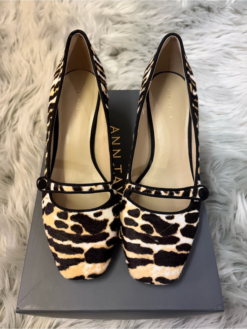 Ann Taylor Leopard-Print Mary Jane Pumps - Black, Brown, Cream - Picture 4 of 4